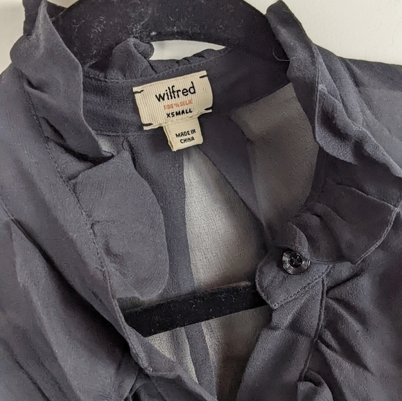 Wilfred aritzia Sheer black blouse button front frill  top XS - Picture 3 of 6